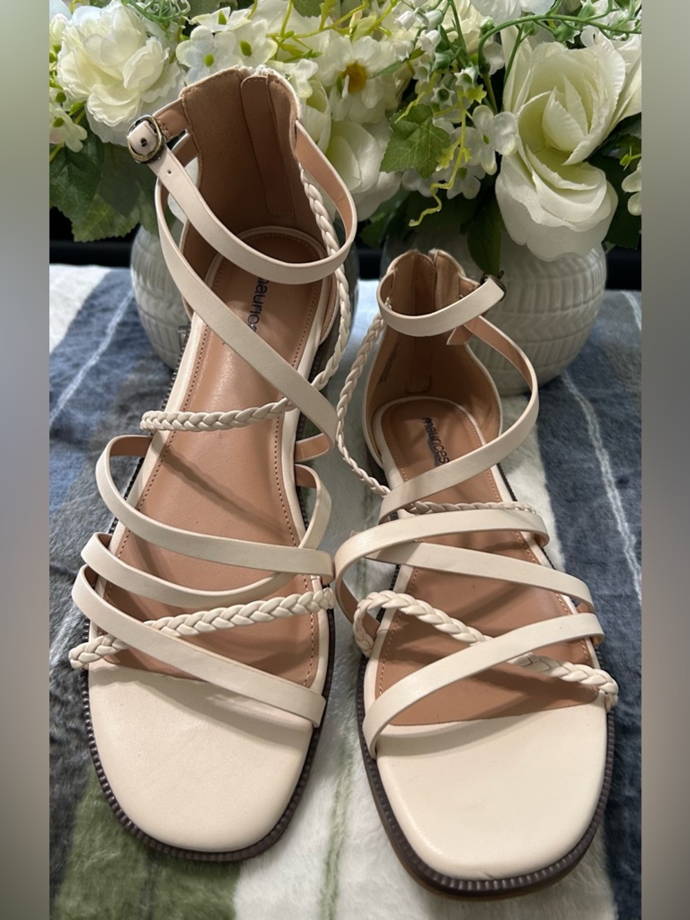 NEW Callie Strappy Braided Gladiator Sandals by Maurices - Cream, Size 11W